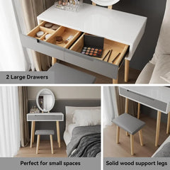 Makeup Vanity Desk with Lights, Small Vanity with Adjustable Brightness Mirror for Small Spaces, Vanity Desk with Drawers