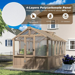 6x12FT Greenhouses for Outdoors,Wooden Greenhouse with Cedar Frame&Adjustable Vent,Green House with 4-Layer Polycarbonate Panel