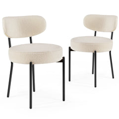 Set of 2 JHK Ergonomic Round Dining Chairs – Plush Fabric Upholstered Chairs with Curved Backrest & Metal Legs