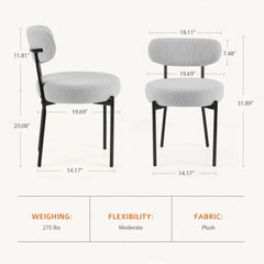 Set of 2 JHK Ergonomic Round Dining Chairs – Plush Fabric Upholstered Chairs with Curved Backrest & Metal Legs