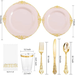 700PCS Plastic Disposable Tableware Set for 100 Guest - 200 Disposable Plates, 300 Plastic Silverware, 100 Cups, 100 Napkins