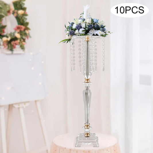 10 Pcs Acrylic Flower Vases Wedding Flower Stand Tables Centerpieces Decorations with Chandelier Crystal Clear