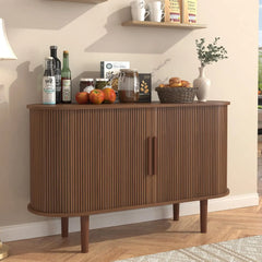 Sideboard Tambour Buffet Cabinet with Storage, Storage Cabinets with Sliding Doors and Handles, Adjustable Shelves