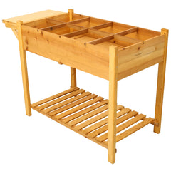 8 Pockets Horticulture Raised Garden Bed Elevated Wood Planter Box Stand with Foldable Side Table and Storage Shelf for Herb