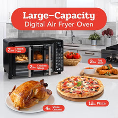 Oven Air Fryer Combo 17 cooking presets 1700W french door digital air fryer oven 24L capacity accessories, convection rack