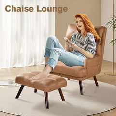 Recliner Chair, Chaise Lounge Chair Indoor, Mid Century Modern Accent Chairs with Ottoman for Living Room Bedroom, Recliner
