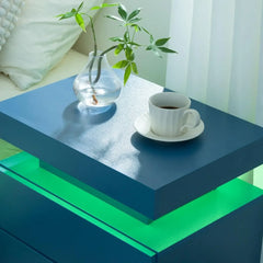 Nightstand LED Bedside Table for Bedroom Modern Night Stand with 2 Wood Drawers End Side Table for Bedroom