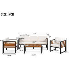4-Pieces Outdoor Patio Sectional Sofa Set with Table, All-Weather 5 Person Conversation Set with Thick Cushions and Pillows