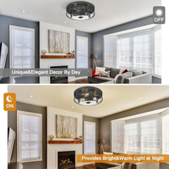 16 英寸 Flush Mount Ceiling Light with Clear Glass Shade, 3-Light Indoor Outdoor Farmhouse Lighting Flush Mount Lights for Kitc
