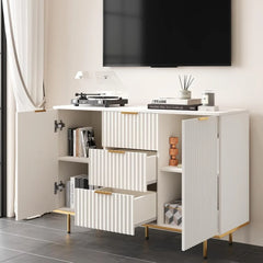 Modern Sideboard Cabinet with Fluted Doors, Gold Legs and Handle - Buffets & Sideboards for Elegant Living Spaces
