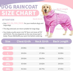 Dog Raincoat 4 Legs Dog Rain Jacket Pet Waterproof Rainproof Jacket with Leash Hole Reflective Lightweight Waterproof Jacket