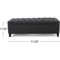 Hikaru Fabric Storage Ottoman, Dark Grey Dimensions: 20.50”D x 51.00”W x 17.00”H