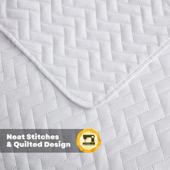White Quilt Set Queen Size, Lightweight Bedspread Ultrasonic Chevron Pattern Light Coverlet for All Season Comforter Bedding