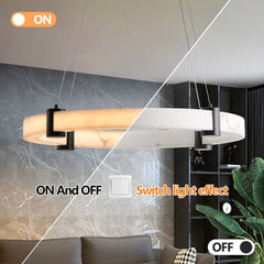 23.6Inch Round LED Pendant Light Hanging Chandelier - Adjustable Height - Imitation Marble Finish Resin Ring- Dimmable Ceiling