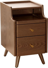 Solid Wood Nightstand with Drawers, Walnut Bedside Table for Bedroom