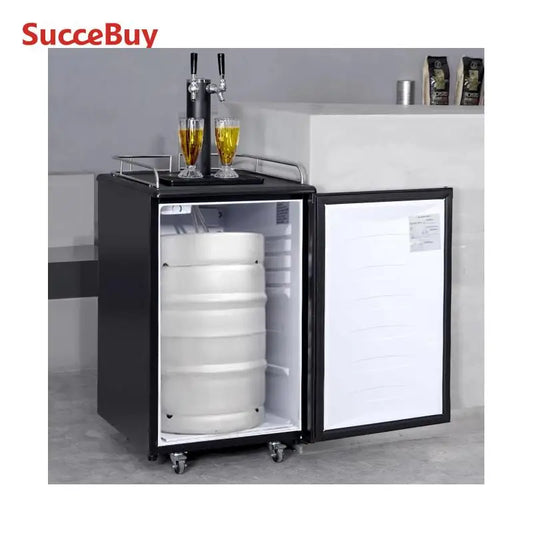 SucceBuyBeer Kegerator Dual Tap Draft Beer Dispenser Full Size Keg Refrigerator with CO2 Cylinder Shelves Drip Tray & Rail Black