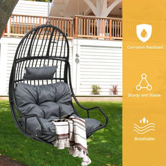 Swing Egg Chair, Indoor/Outdoor Egg Swing Hammock Chair with Iron Chain, Cushion, Headrest, Hanging Egg Chair for Porch, Gray