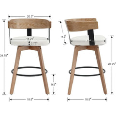 Bar Stools Set of 3 26" Counter Height Bar Stool with Footrest - Modern Wood Barstools with Linen Upholstered Seat, Bar Stools