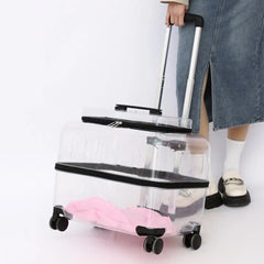 Cat Carrier with Wheels Transparent Pet Carrier Cat Trolley Case with Breathable Holes Large Cat Backpack for Travel Hiking