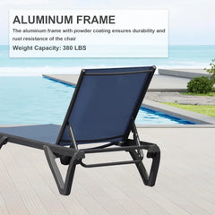 Pool Lounge Chairs Set of 3, Adjustable Aluminum Outdoor Chaise Lounge with Side Table, Sun Loungers