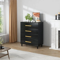Black Dresser for Bedroom Set of 2,Dressers Bedroom Furniture with 4 Drawers, Chest of Drawers with Elegant Metal Handle
