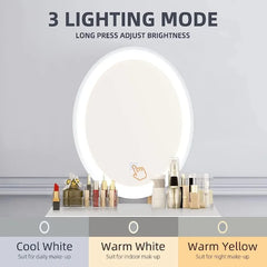 Makeup Vanity Desk with Lights, Small Vanity with Adjustable Brightness Mirror for Small Spaces, Vanity Desk with Drawers