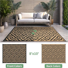 Waterproof Outdoor Rug 8x10 ft, Patio Rug Mat, Reversible Plastic Straw Rug, Indoor/Outdoor Area Rugs Carpet for RV