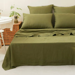 Simple&Opulence 3/4 Pcs 100% Bed Linen Sheet Set Basic Style Washed Natural French Flax Soft Breathable Comforter Sheets Sets