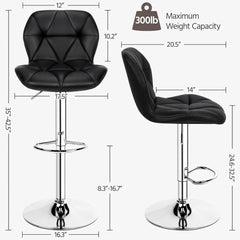 Bar Stools Set of 4, Adjustable PU Leather Swivel Barstools, Modern Counter Stools with Back and Footrest