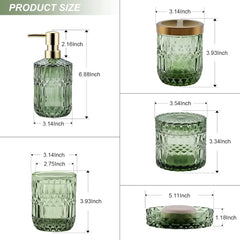 Green Bathroom Accessories Set, 5Pcs Clear Glass Bathroom Accessories, Hand Soap Dispenser, Soap Dish, Toothbrush Holder Set, Tu