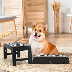 Multi Heights Folding Feeder, Raised Dog & Cat Bowls - Adjustable Heights & Stainless Steel - Perfect for Small & Large Pets!