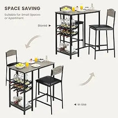Bar Table Set for 2 with Footrest, Kitchen Dining Table with 2 Upholstered Chairs, Small Space Counter Height Bar Stools