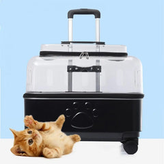 Cat Carrier with Wheels Transparent Pet Carrier Cat Trolley Case with Breathable Holes Large Cat Backpack for Travel Hiking