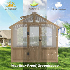 6x12FT Greenhouses for Outdoors,Wooden Greenhouse with Cedar Frame&Adjustable Vent,Green House with 4-Layer Polycarbonate Panel