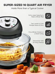 Toaster Oven Combo 16Qt Kitchen Countertop Convection Rotisserie 1300W Large Glass Bowl Black by Granitestone