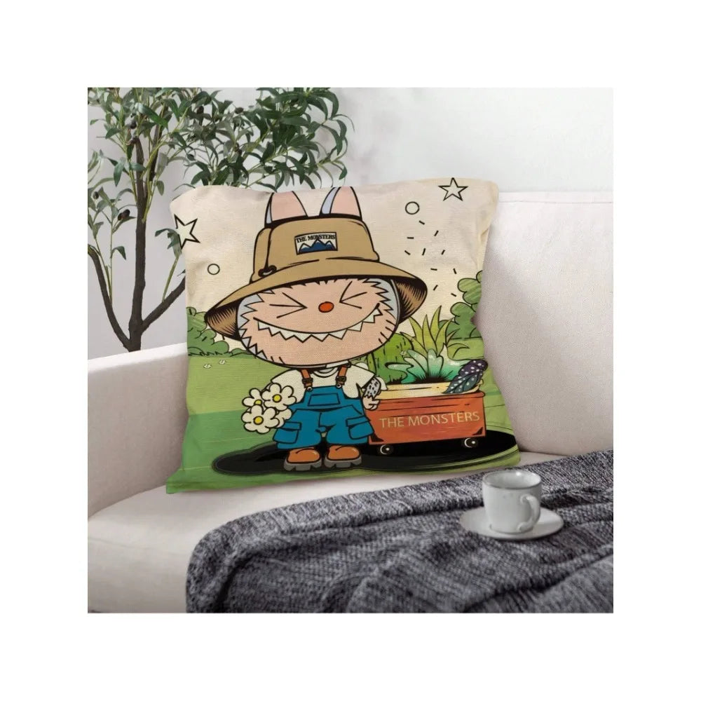 Funny Labubu Throw Pillow Cover, The Monsters Decorative Square Pillowcase Throw Cushion Case for Bedroom,Living Room,18x18 Inch