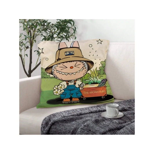 Funny Labubu Throw Pillow Cover, The Monsters Decorative Square Pillowcase Throw Cushion Case for Bedroom,Living Room,18x18 Inch