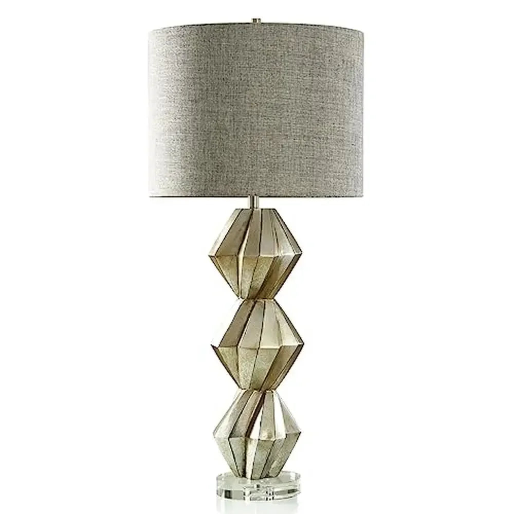Brushed Silver Geometric Spiral Table Lamp with Heathered Gray Shade Extra Tall 32" Modern Design Resin Base E26 Bulb Base