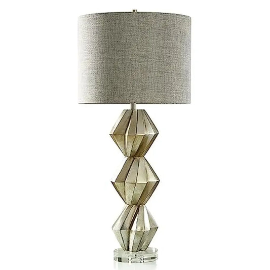 Brushed Silver Geometric Spiral Table Lamp with Heathered Gray Shade Extra Tall 32" Modern Design Resin Base E26 Bulb Base