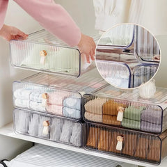 Clear Acrylic Split Socks and Underwear Organizer Closet, Stackable Baby Clothing Organizer Removable Adjustable Divider Closet