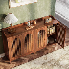 Farmhouse Storage Cabinet, 57" Sideboard Buffet with Shutter Doors and Adjustable Shelf, Freestanding for Dining,