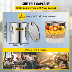 SucceBuy 3Gal 5Gal 9.6Gal Moonshine Still Alcohol Apparatus DomesticWater Distiller BeerDispenser Making Machine for Wine Brandy