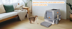 XXL Stainless Steel Cat Litter Box Enclosed Puppy Cat Litter Tray with Lid Large Litter Pan High Wall Side Easy Cleaning Toilet