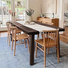 Home Acacia Wood Dining Table 6-Person Indoor Outdoor Table with Iron Legs, Sandblast Finish, Natural Stained, Rustic Met