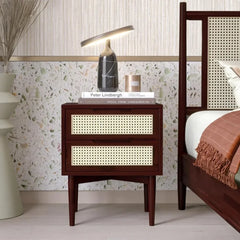 Bed Table Drawer Bedside Tables Oliver Solid Wood Rattan Nightstand/Side End Table Fully Assembled Furniture Sofa Bedroom Home