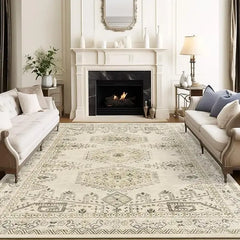 8x10 Area Rugs for Living Room, Stain Resistant Neutral Washable Rugs for Dining Room, Vintage Non-Slip Thin Large