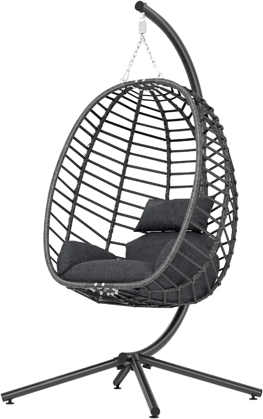 Indoor Outdoor Hanging Egg Chair with Stand, Patio Wicker Hammock Egg Swing Chair with Cushion for Bedroom Garden