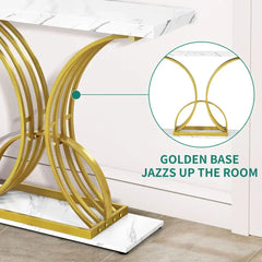 Modern Gold Console Table 39" Entryway Table with White Faux Marble Living Room Indoor