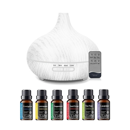 For Home 550ml Wood Grain Essential Oil Diffuser  Ultrasonic Aromatherapy Humidifier with Remote  6 Essential Oils  Auto Shut Of