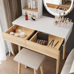 Makeup Vanity Desk with Lights, Small Vanity with Adjustable Brightness Mirror for Small Spaces, Vanity Desk with Drawers